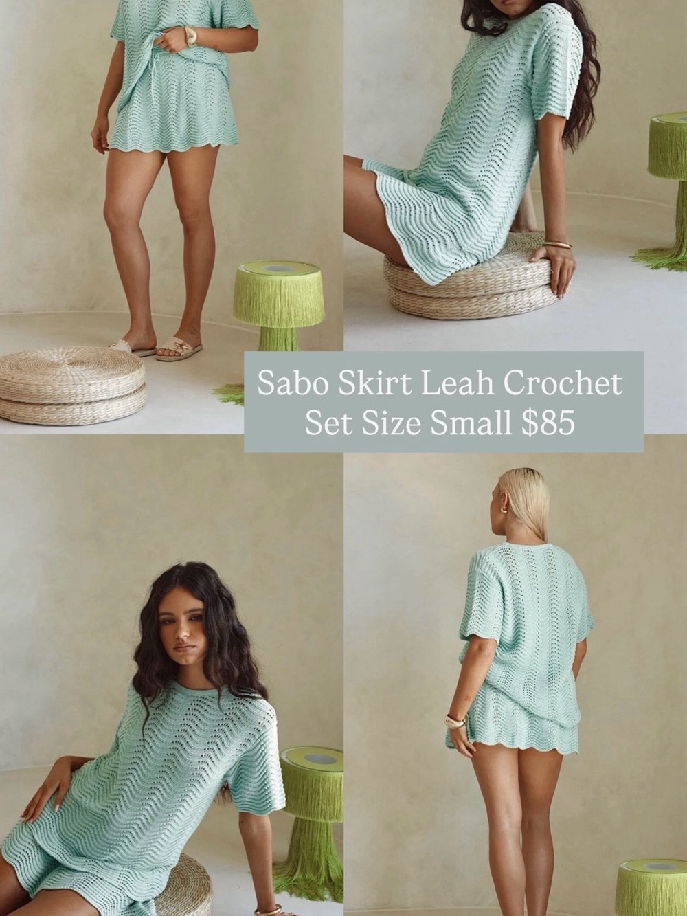 Sabo Skirt Light Mint Crochet Knit Mini Skirt
